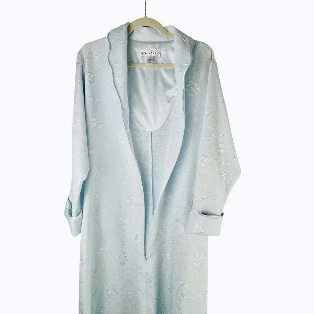 Vintage Oscar De La Renta Blue House Coat Robe Medium 1/2 Zip Cuff‎ Long Sleeve